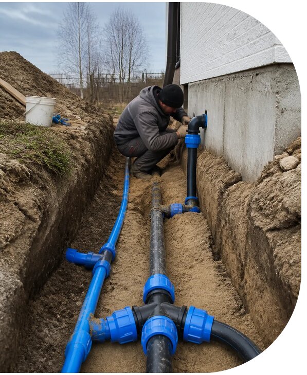 Монтаж наружного водопровода на участке под ключ в Магадане